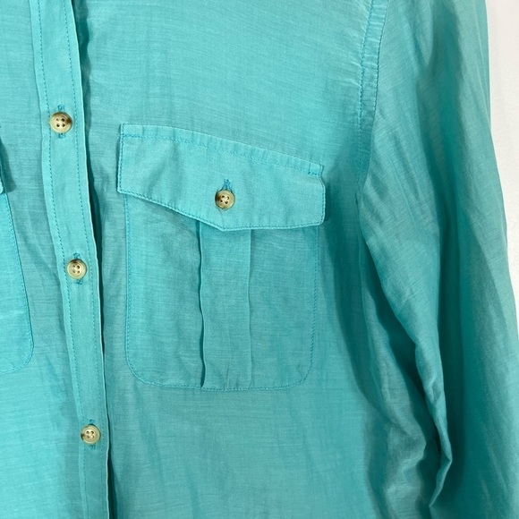 LAUREN Ralph Lauren Cotton Silk Blend Button Up Womens Size XS Blue Shirt Top - Picture 7 of 14